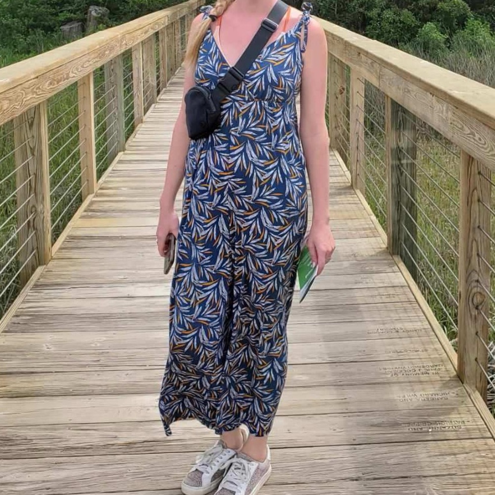 LOFT Beach blue print jersey knit jumpsuit